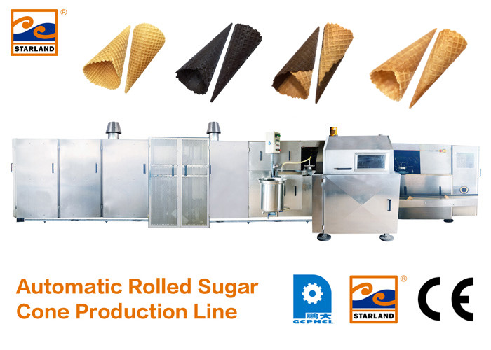 Chaîne de production automatique certifiée par CE de cône de sucre avec rapide réchauffant le four, cornet de crème glacée de cuisson Productio de 63 plats